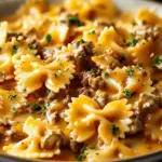 Cheesy Beef Bowtie Pasta with Garlic Butter Delights