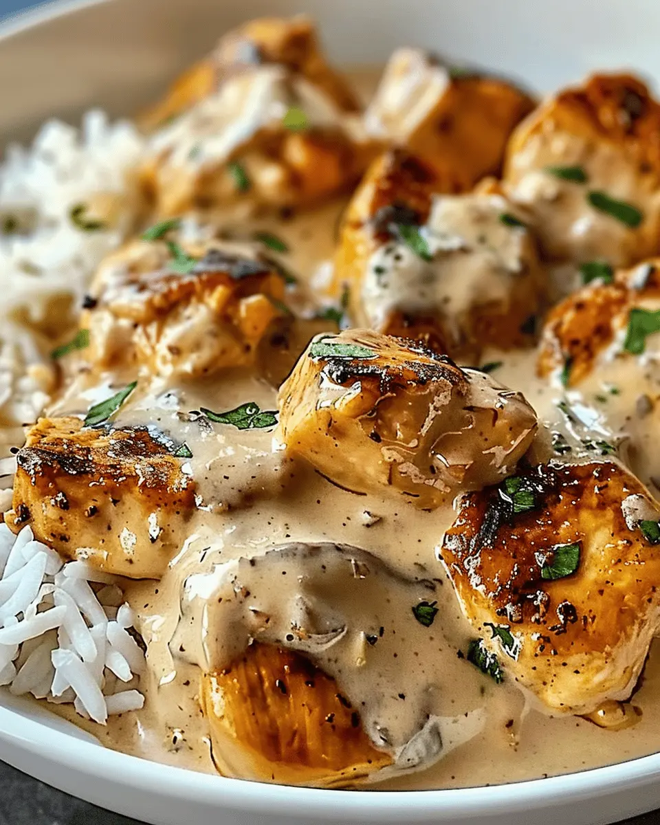 Creamy Smothered Chicken and Rice Delight with Savory Turkey Bacon