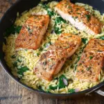 One Skillet Salmon with Lemon Orzo