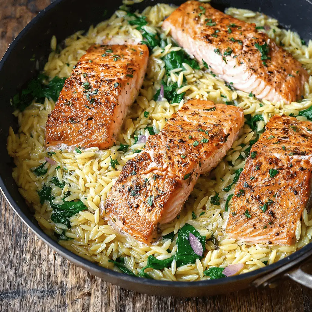 One Skillet Salmon with Lemon Orzo: Quick & Flavorful Dinner Delight