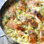 Creamed Corn Orzo with Salmon