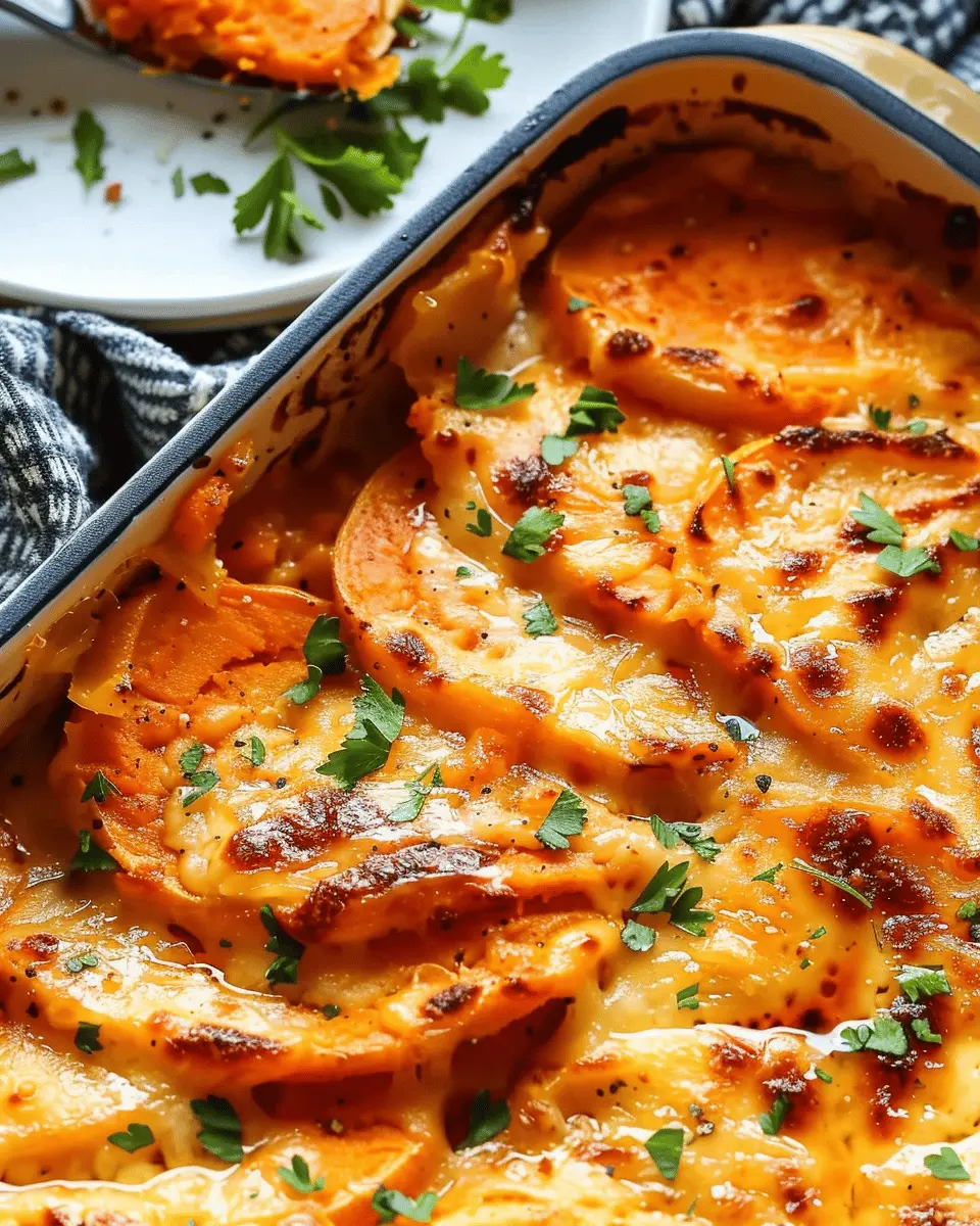 Chipotle Gouda Scalloped Sweet Potatoes with Turkey Bacon Delight