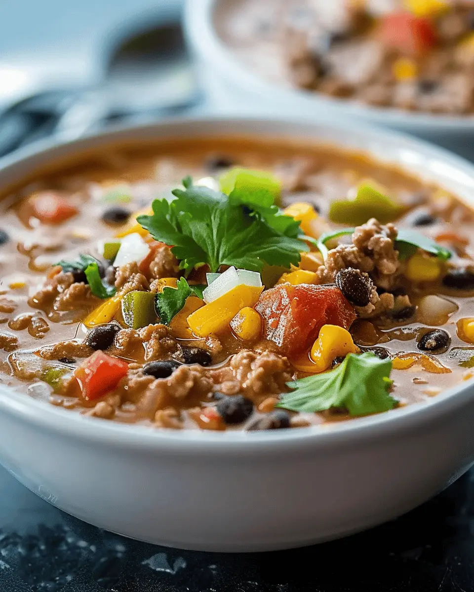 High Protein Creamy Taco Soup with Turkey Bacon and Chicken Ham