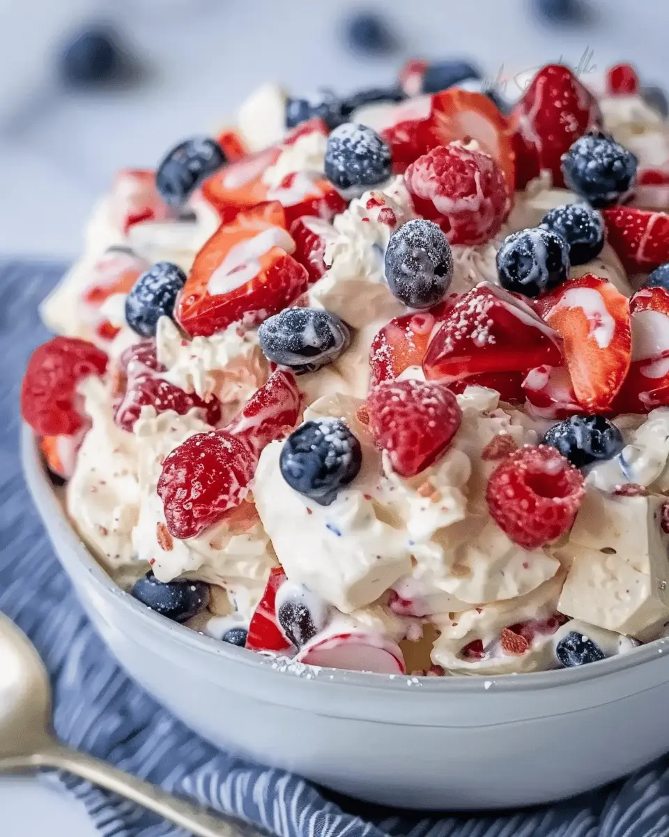 Red White and Blue Cheesecake Salad: Easy, Delicious Summer Treat