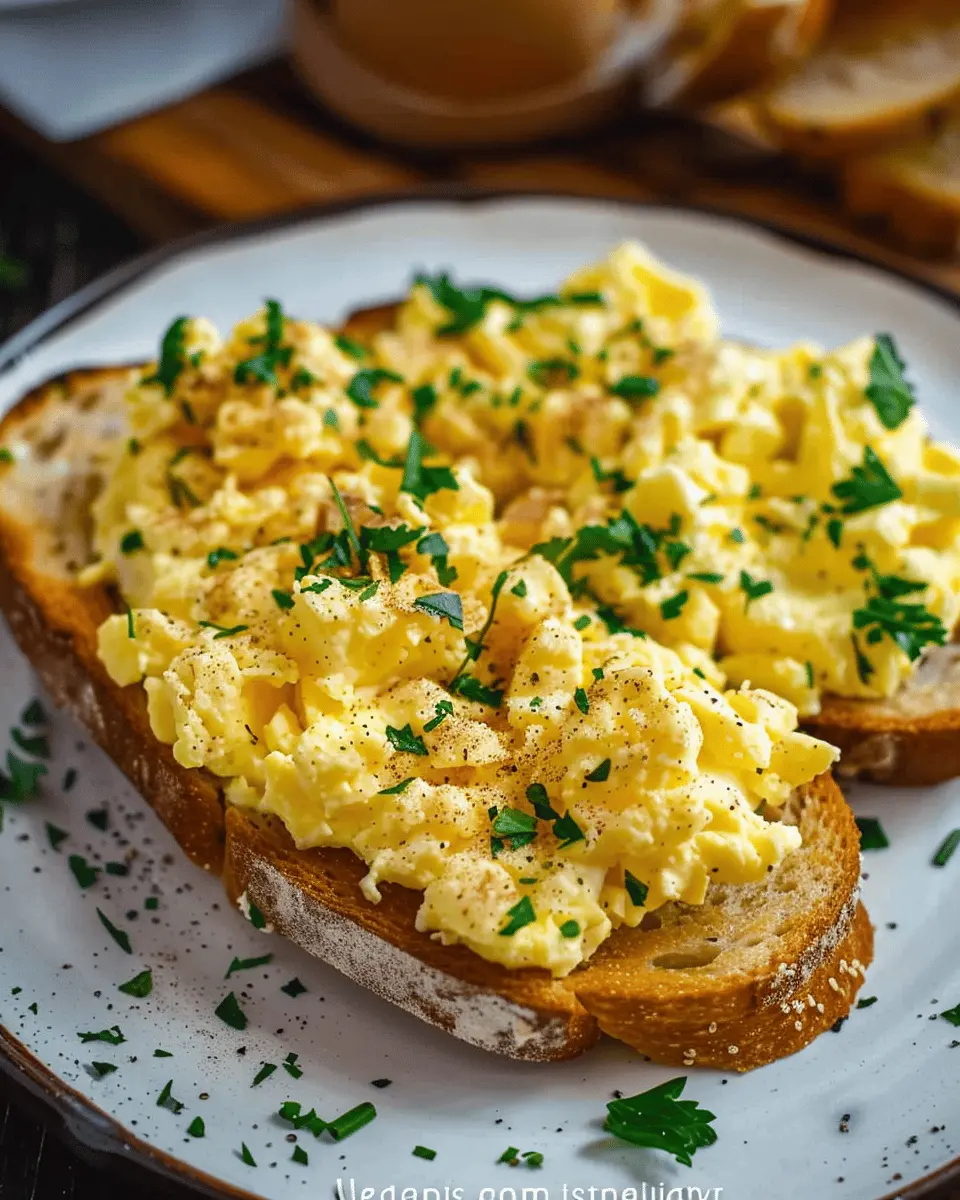 The Best Scrambled Egg Toast with Turkey Bacon and Chicken Ham