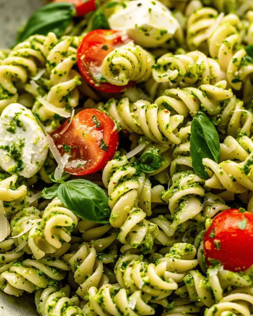 Pesto Pasta Salad with Turkey Bacon and Chicken Ham Delight