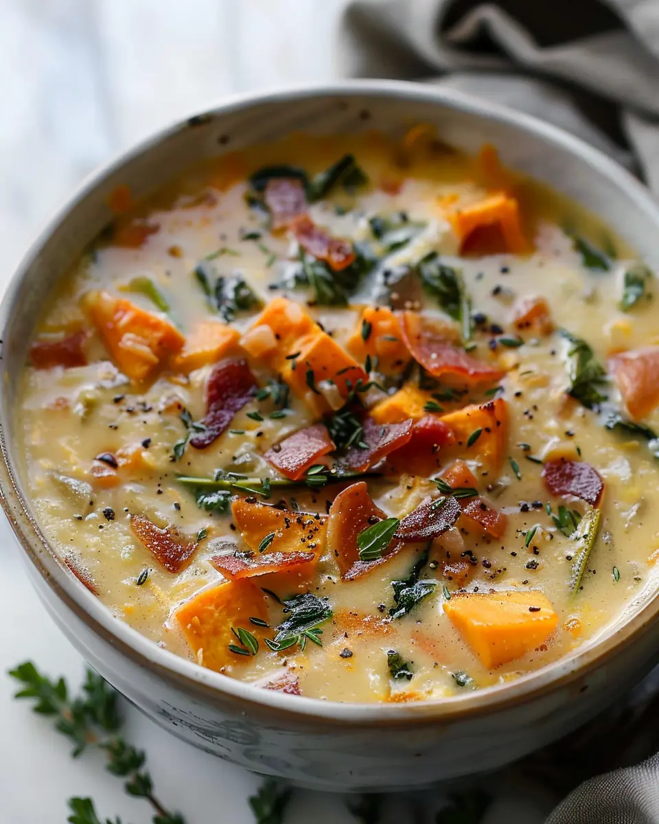 Sweet Potato Chowder: A Cozy Turkey Bacon Delight at Home