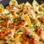 Mozzarella Garlic Butter Chicken Bowties in Cheesy Cream