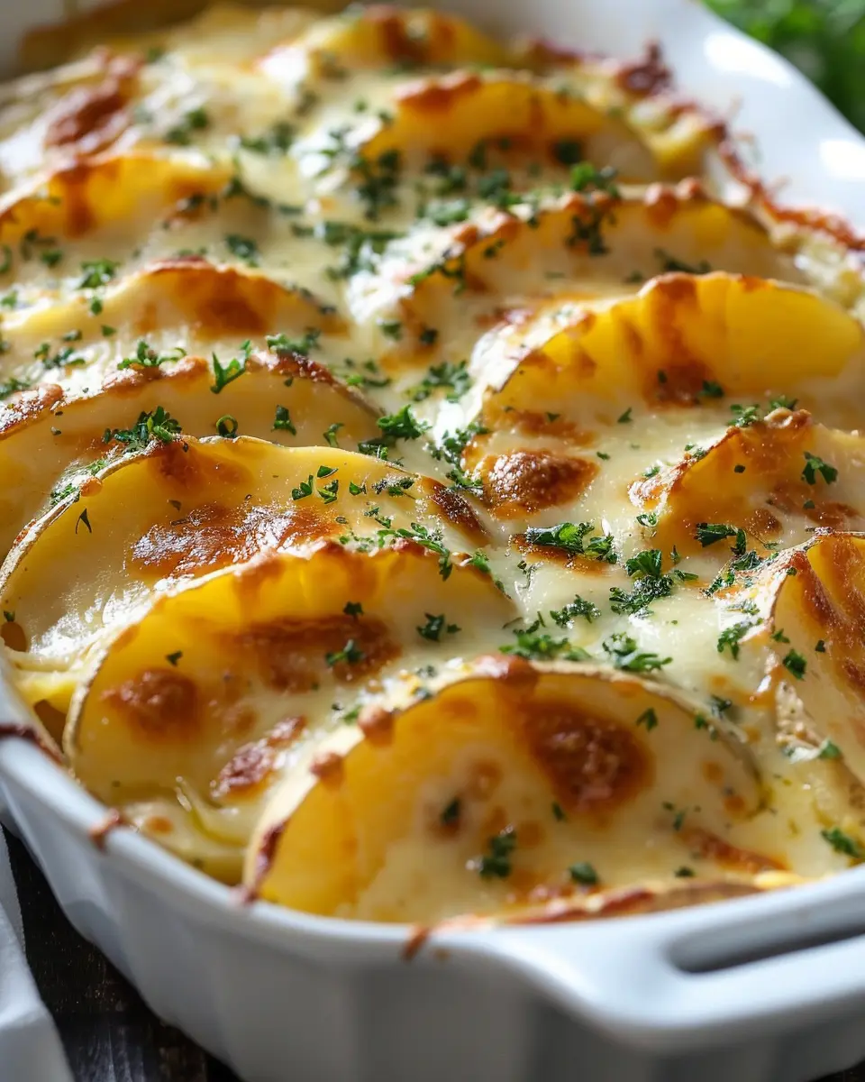 Irresistibly Creamy Cheesy Scalloped Potatoes with Turkey Bacon for Holidays