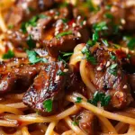 Sweet and Spicy Garlic Steak Pasta