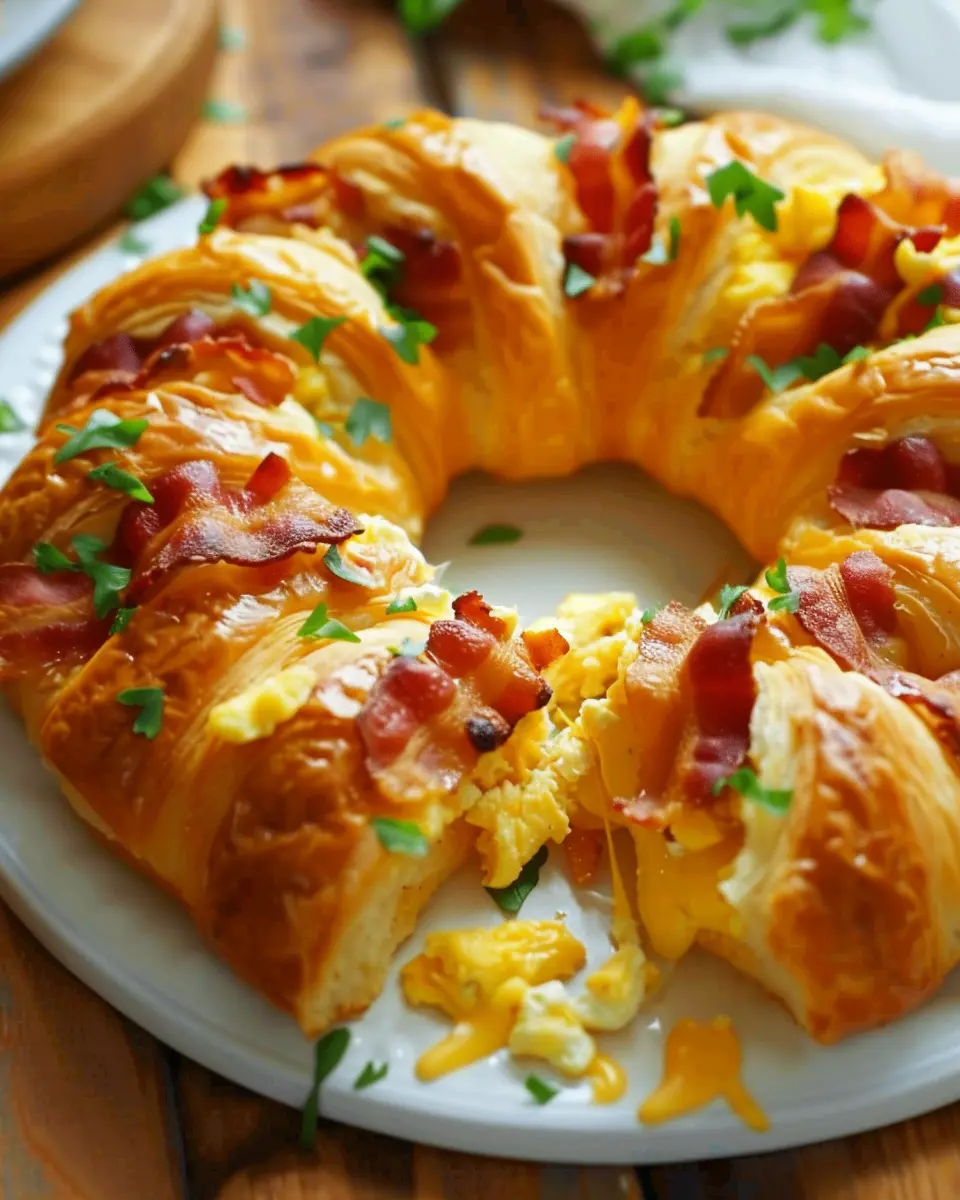 Crescent breakfast ring: Easy Eggs, Cheese, and Turkey Bacon Delight