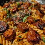 Sticky Honey Garlic Sausage Pasta Skillet: A Flavorful One