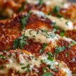 Crispy Parmesan Chicken with Garlic Cream Sauce